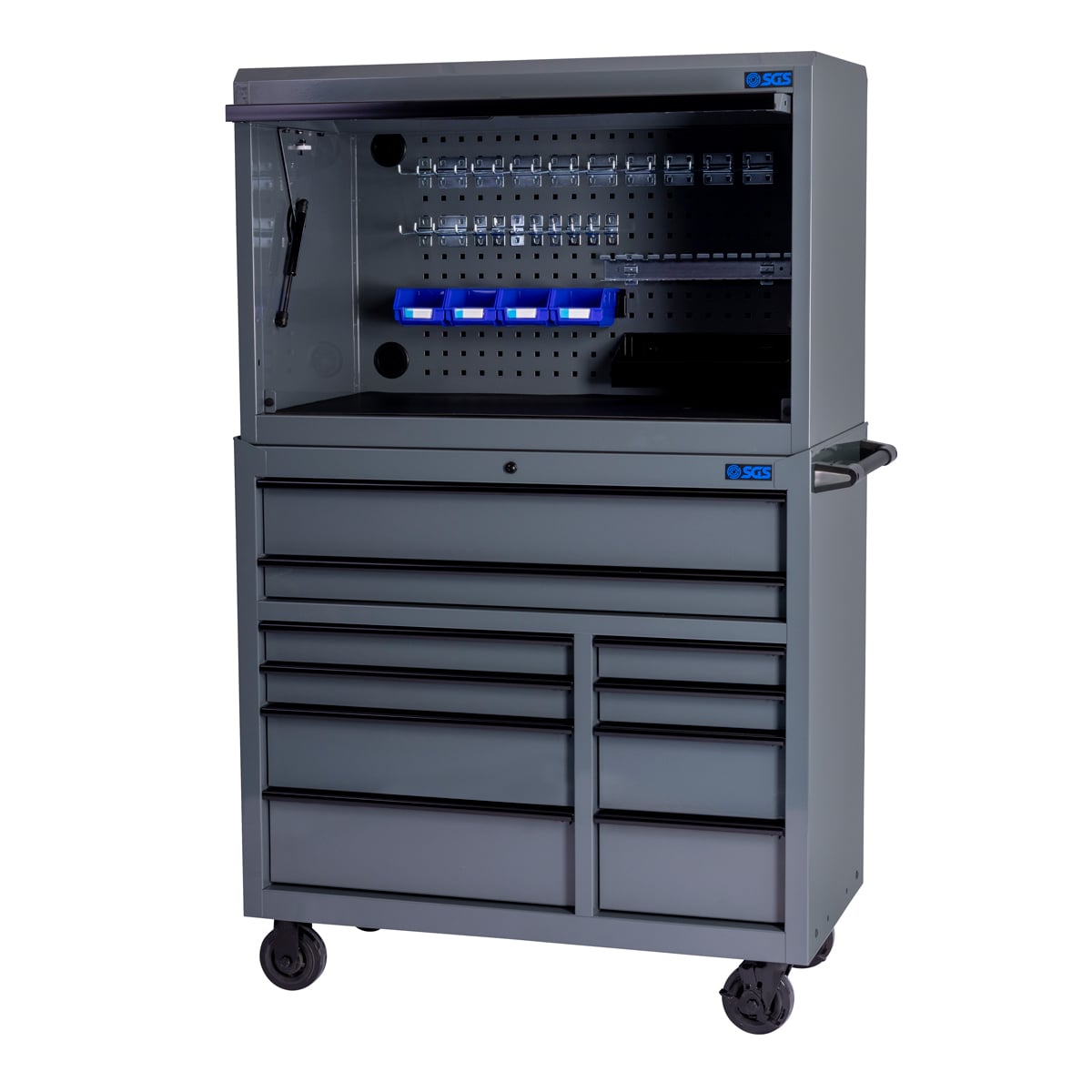 SGS 42in Roller Cabinet with Top Hutch | 10 Drawers | Slate Grey